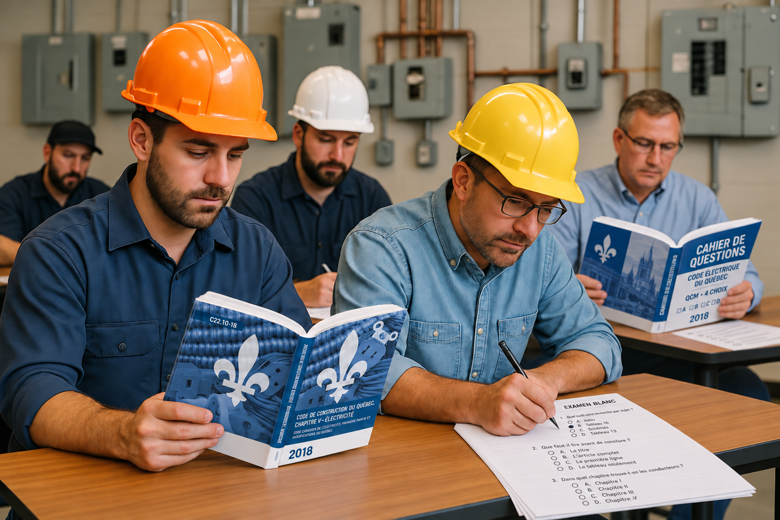 Préparation à un examen de Code électrique avec ouvrage de référence et feuilles-réponses